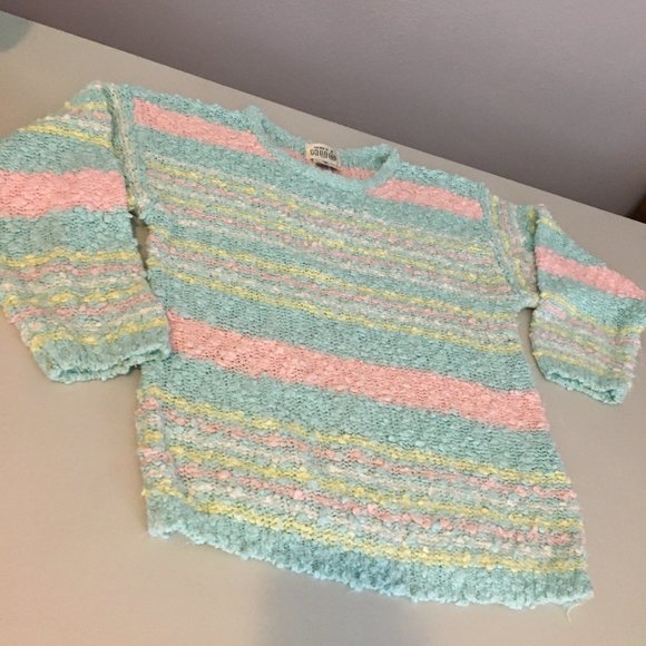 Vintage 80s 90s Pastel Nubby Striped Sweater, Soft Girl Pastel Sweater, VSCO - Picture 6 of 10